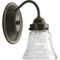 PROGRESS LIGHTING P3287-20 Antique Bronze Fluted Glass Collection One-Light Antique Bronze Clear Prismatic Glass Traditional Bath Vanity Light