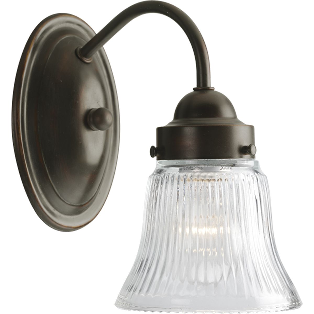 PROGRESS LIGHTING P3287-20 Antique Bronze Fluted Glass Collection One-Light Antique Bronze Clear Prismatic Glass Traditional Bath Vanity Light