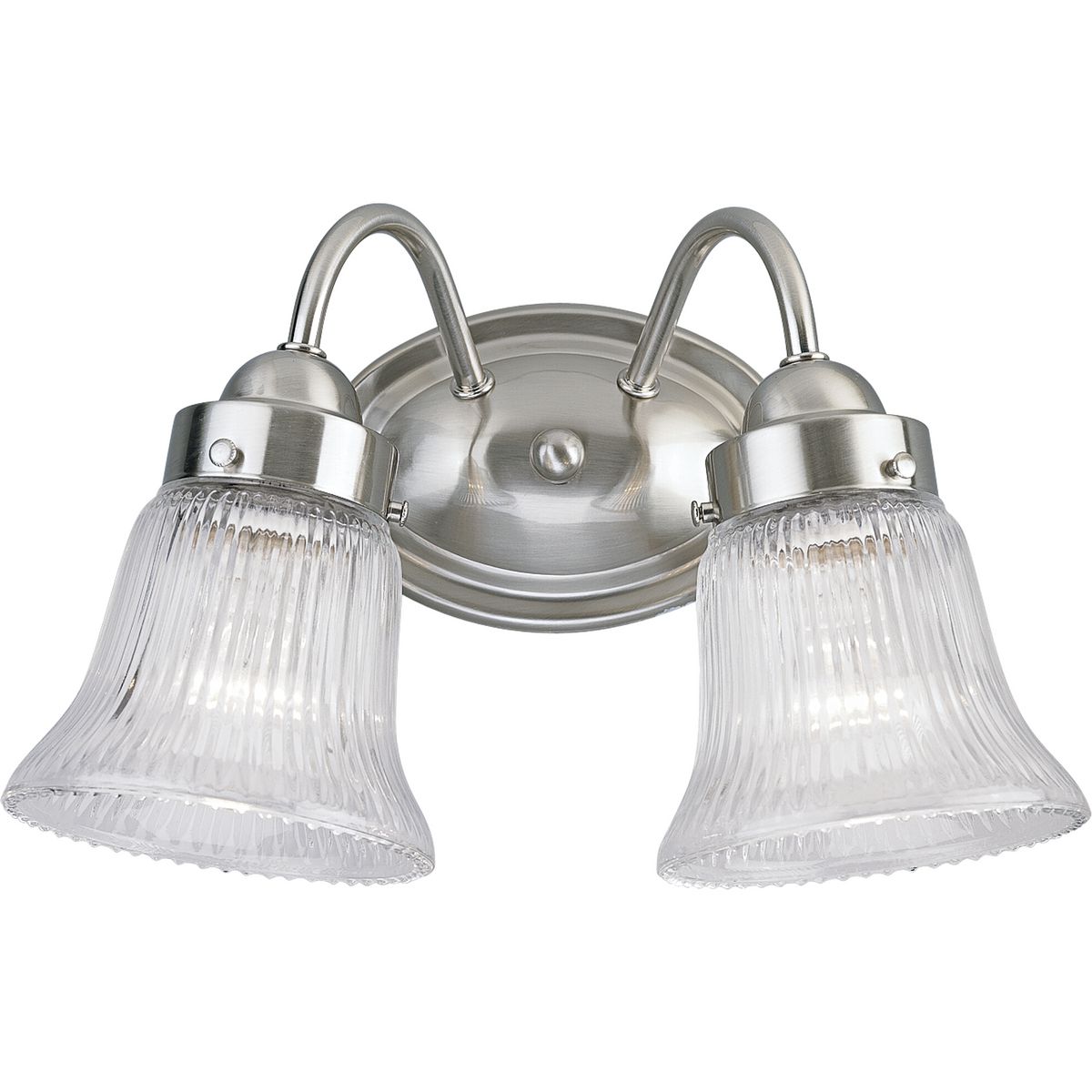 PROGRESS LIGHTING P3288-09 Brushed Nickel Fluted Glass Collection Two-Light Brushed Nickel Clear Prismatic Glass Traditional Bath Vanity Light