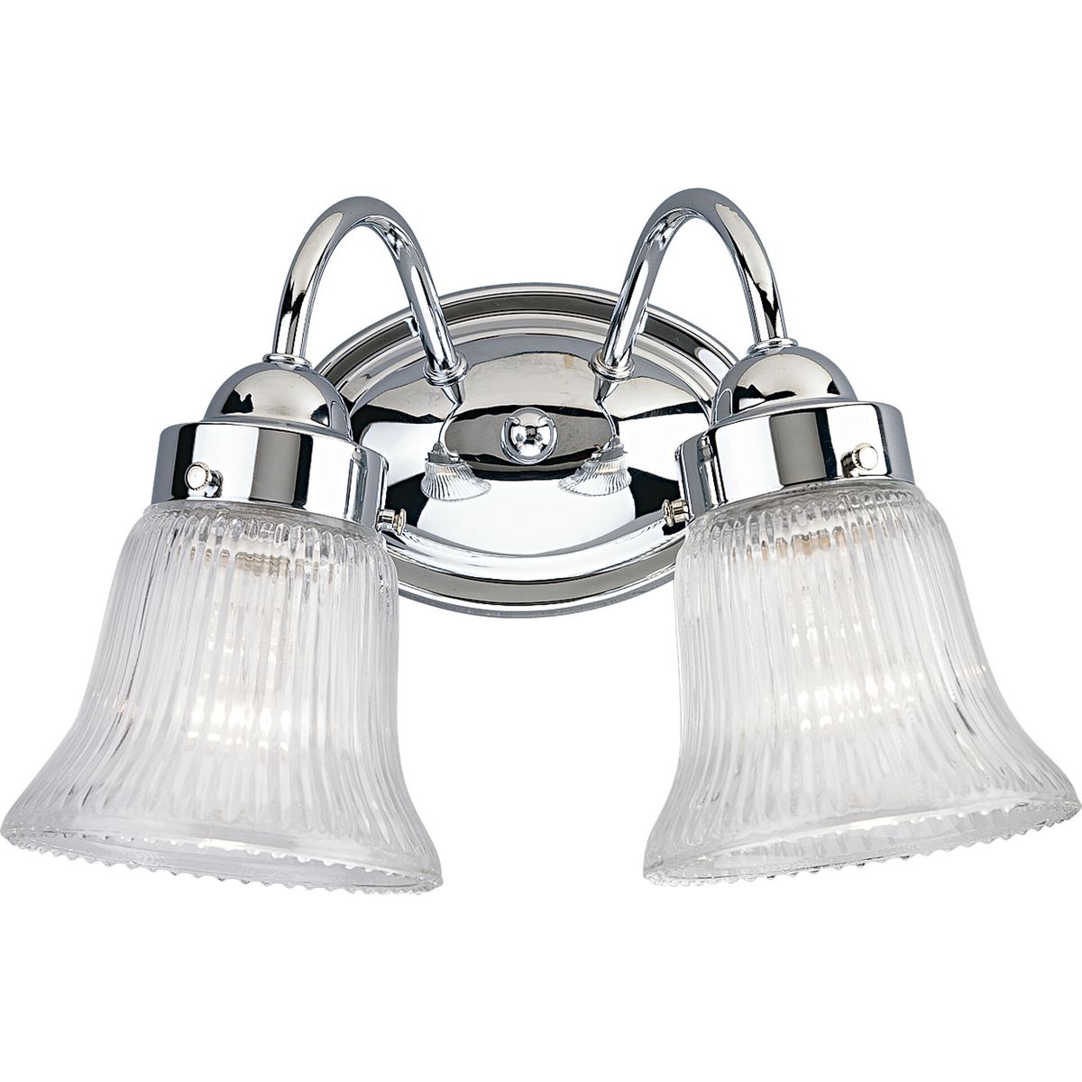 PROGRESS LIGHTING P3288-15 Polished Chrome Fluted Glass Collection Two-Light Polished Chrome Clear Prismatic Glass Traditional Bath Vanity Light