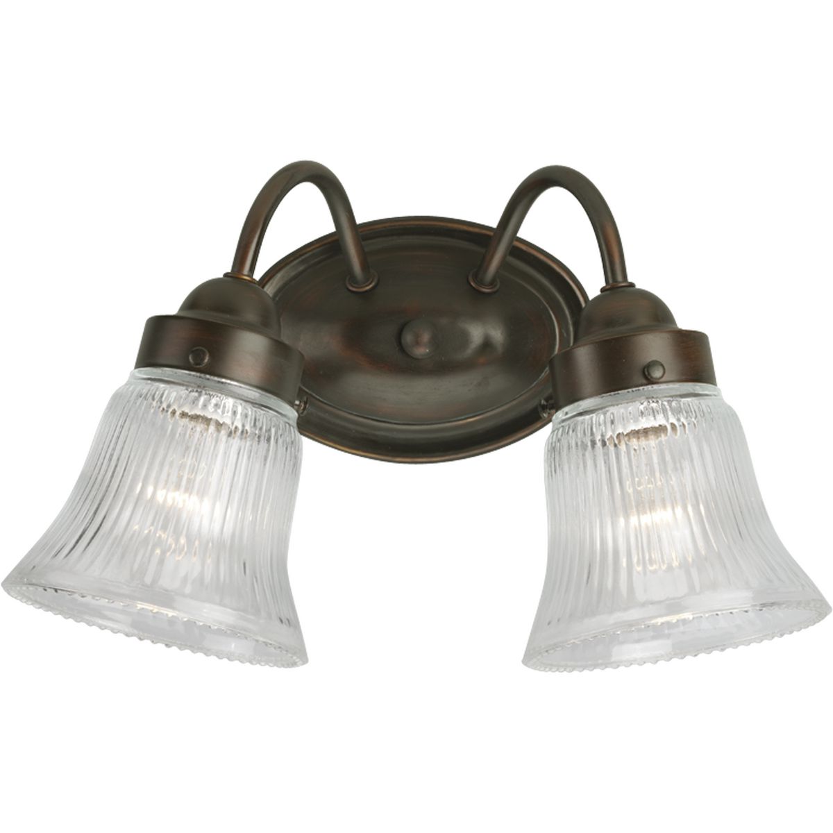 PROGRESS LIGHTING P3288-20 Antique Bronze Fluted Glass Collection Two-Light Antique Bronze Clear Prismatic Glass Traditional Bath Vanity Light