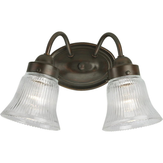 PROGRESS LIGHTING P3288-20 Antique Bronze Fluted Glass Collection Two-Light Antique Bronze Clear Prismatic Glass Traditional Bath Vanity Light