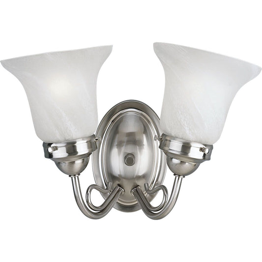 PROGRESS LIGHTING P3368-09 Brushed Nickel Bedford Collection Two-Light Brushed Nickel Etched Alabaster Glass Traditional Bath Vanity Light