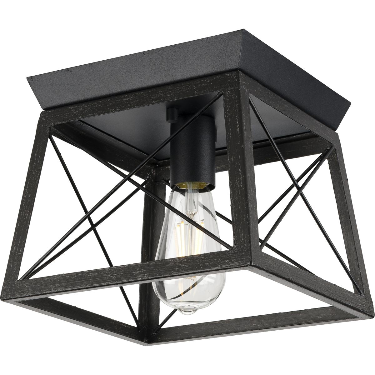 PROGRESS LIGHTING P350022-031 Textured Black Briarwood Collection One-Light Textured and Cerused Black Farmhouse Style Flush Mount Ceiling Light