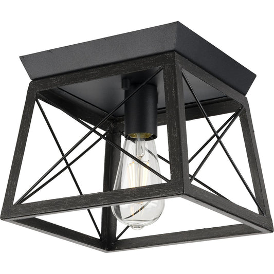 PROGRESS LIGHTING P350022-031 Textured Black Briarwood Collection One-Light Textured and Cerused Black Farmhouse Style Flush Mount Ceiling Light