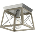 PROGRESS LIGHTING P350022-141 Galvanized Finish Briarwood Collection One-Light Galvanized and Bleached Oak Farmhouse Style Flush Mount Ceiling Light