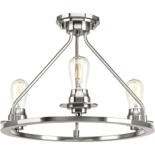 PROGRESS LIGHTING P350036-009 Brushed Nickel Debut Collection Three-Light Semi-Flush Convertible