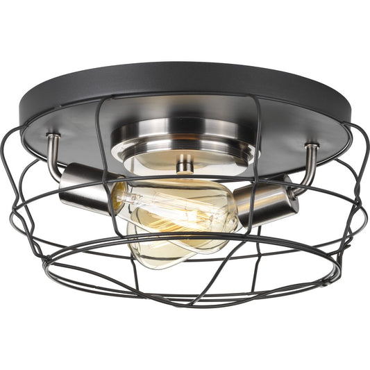 PROGRESS LIGHTING P350037-143 Graphite Gauge Collection Two-Light Flush Mount