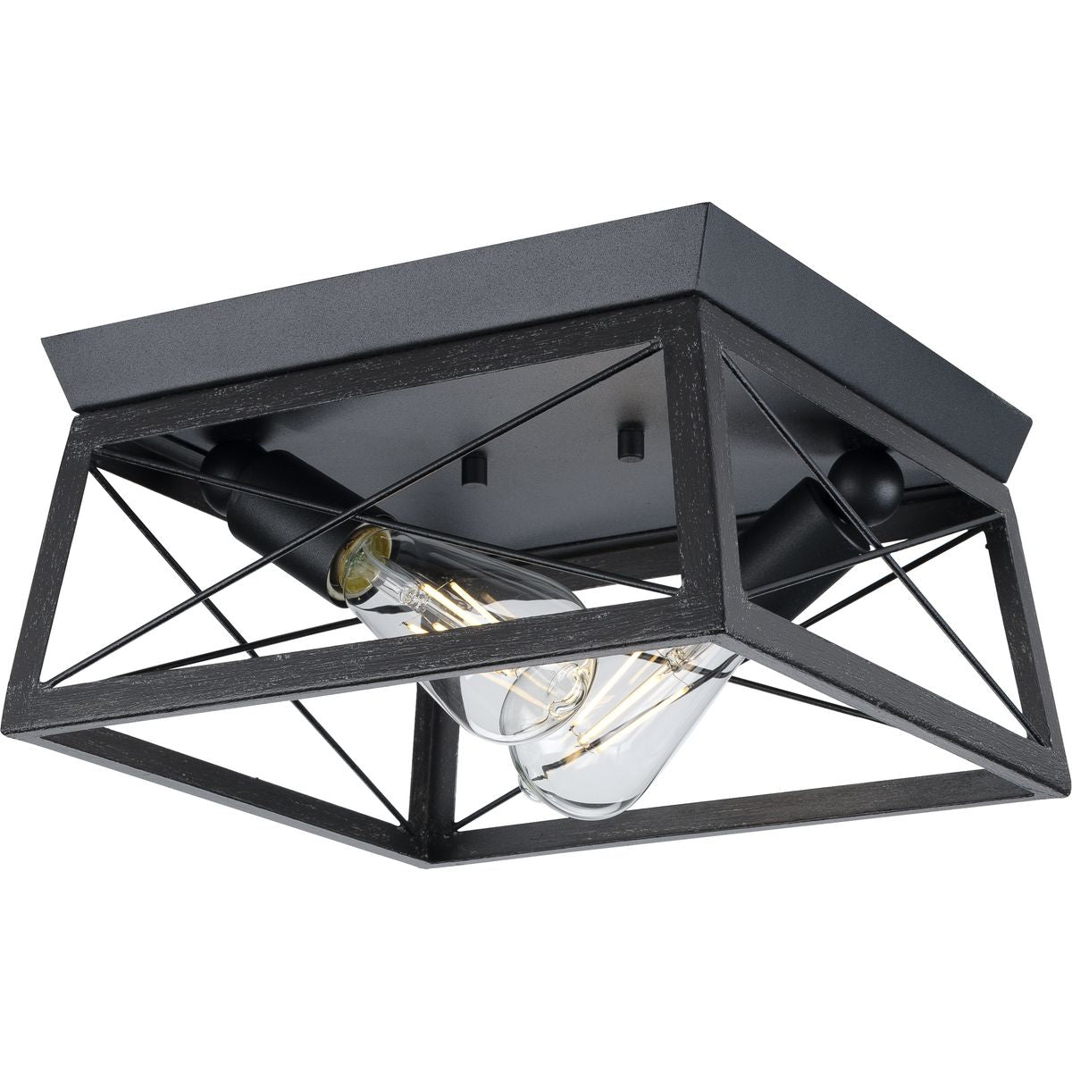 PROGRESS LIGHTING P350039-031 Textured Black Briarwood Collection Two-Light Textured and Cerused Black Farmhouse Style Flush Mount Ceiling Light