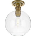 PROGRESS LIGHTING P350046-163 Vintage Brass Hansford Collection One-Light Vintage Brass Clear Glass Farmhouse Flush Mount Light