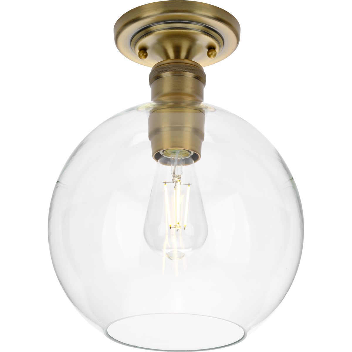 PROGRESS LIGHTING P350046-163 Vintage Brass Hansford Collection One-Light Vintage Brass Clear Glass Farmhouse Flush Mount Light
