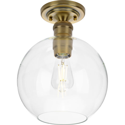 PROGRESS LIGHTING P350046-163 Vintage Brass Hansford Collection One-Light Vintage Brass Clear Glass Farmhouse Flush Mount Light