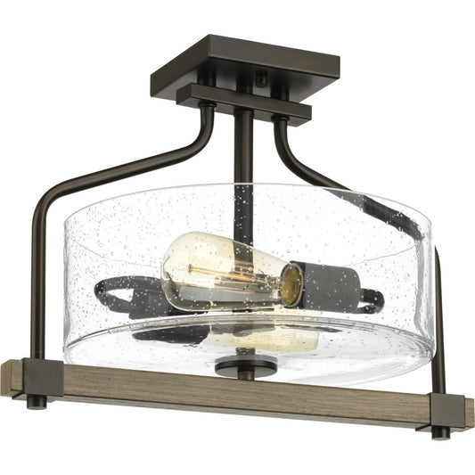 PROGRESS LIGHTING P350059-020 Antique Bronze Barnes Mill Collection Two-Light 16-1/4 Semi-Flush