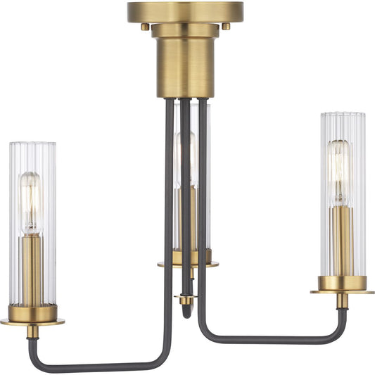 PROGRESS LIGHTING P350122-143 Graphite Rainey Collection Three-Light. Semi-Flush Convertible