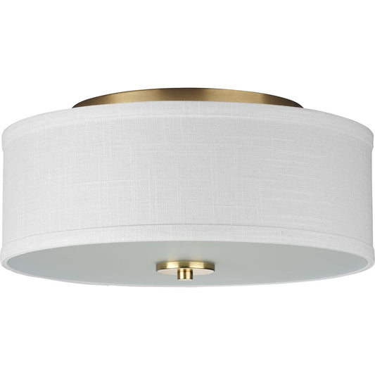 PROGRESS LIGHTING P350130-012 Satin Brass Inspire Collection Two-Light Satin Brass Summer Linen Shade New Traditional Flush Mount Light