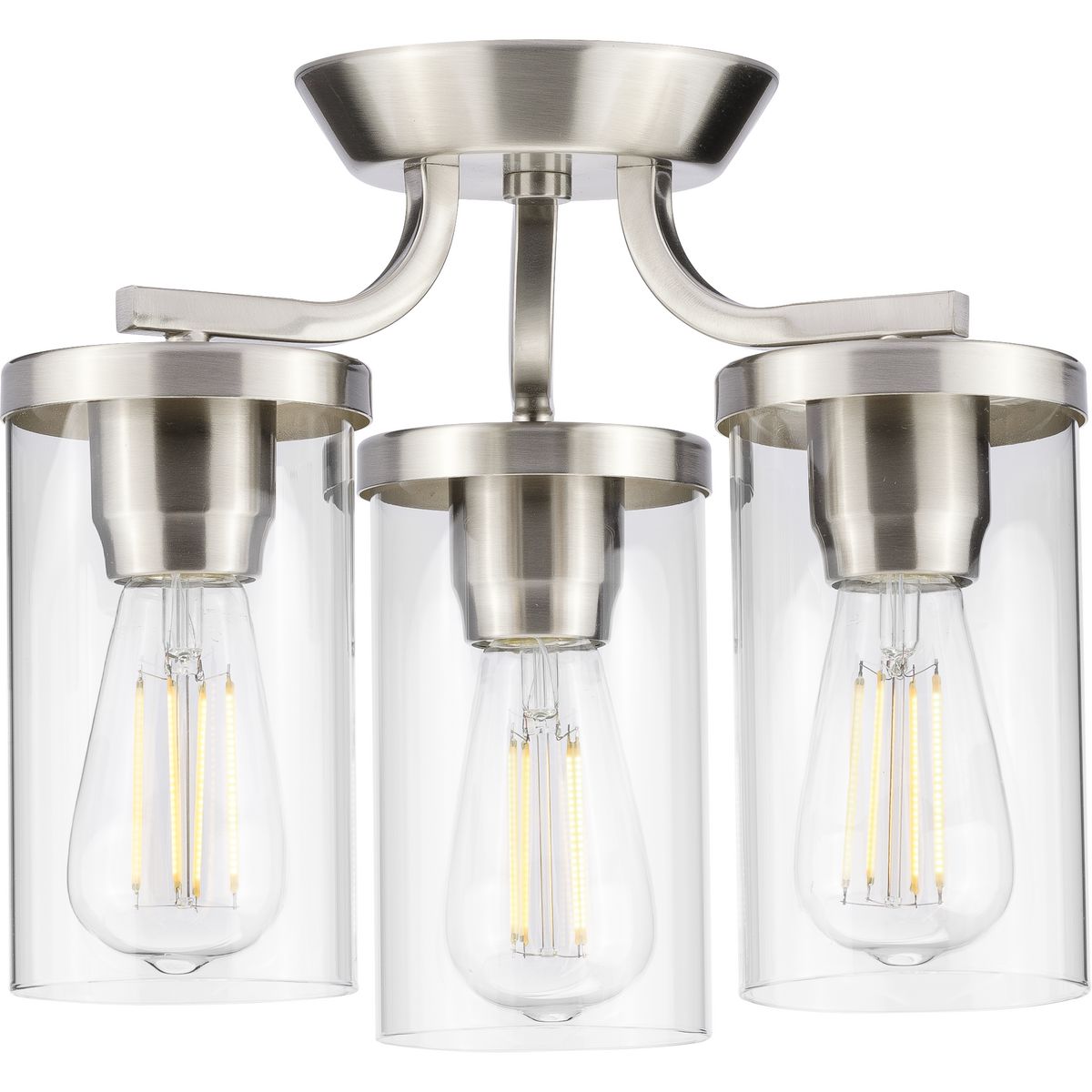 PROGRESS LIGHTING P350149-009 Brushed Nickel Lassiter Collection Brushed Nickel Three-Light Semi-Flush Mount