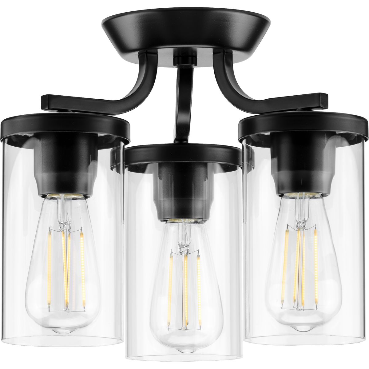 PROGRESS LIGHTING P350149-031 Matte Black Lassiter Collection Black Three-Light Semi-Flush Mount