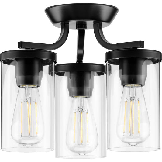 PROGRESS LIGHTING P350149-031 Matte Black Lassiter Collection Black Three-Light Semi-Flush Mount