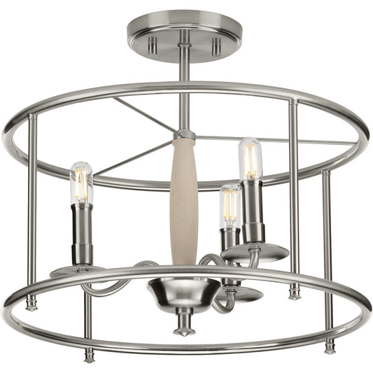 PROGRESS LIGHTING P350150-009 Brushed Nickel Durrell Collection Brushed Nickel Semi-Flush Convertible