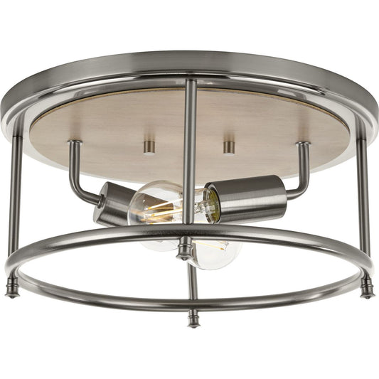 PROGRESS LIGHTING P350151-009 Brushed Nickel Durrell Collection Two-Light Brushed Nickel 13" Flush Mount