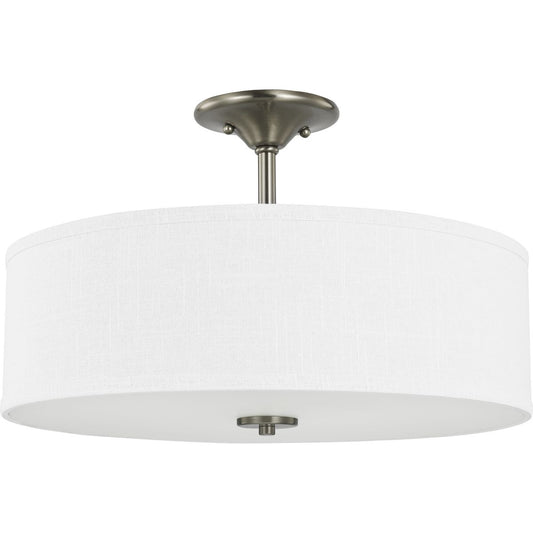 PROGRESS LIGHTING P350167-009 Brushed Nickel Inspire Collection Brushed Nickel Three-Light 18" Semi-Flush Mount
