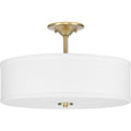 PROGRESS LIGHTING P350167-012 Satin Brass Inspire Collection 18" Three-Light Transitional Satin Brass Summer Linen Glass Semi-Flush Mount Light