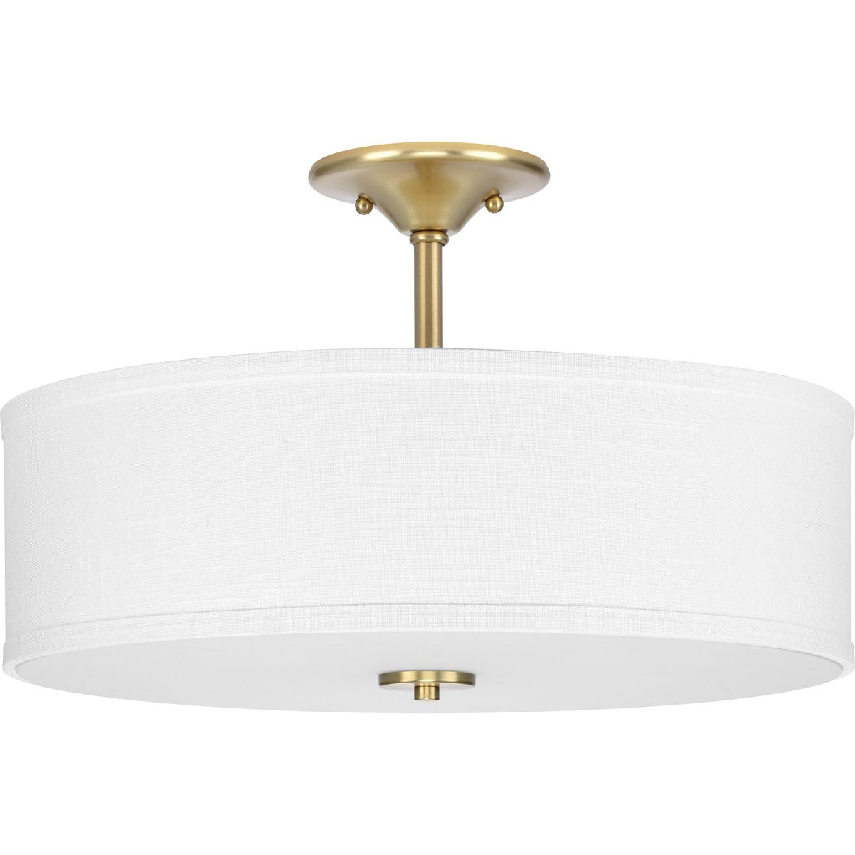 PROGRESS LIGHTING P350167-012 Satin Brass Inspire Collection 18" Three-Light Transitional Satin Brass Summer Linen Glass Semi-Flush Mount Light