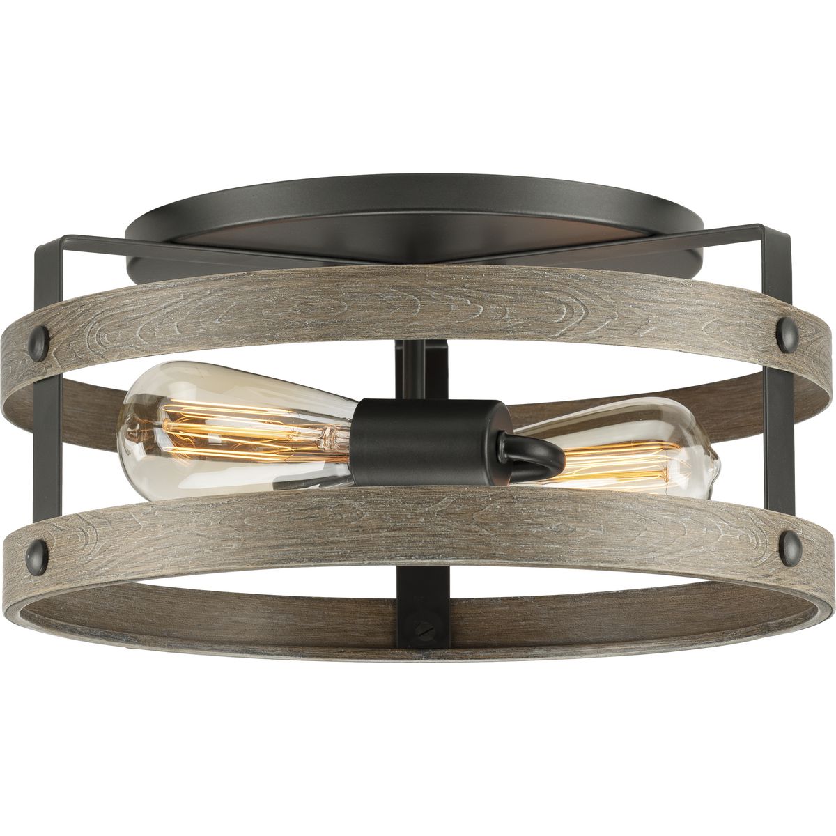PROGRESS LIGHTING P350169-143 Graphite Gulliver Collection Two-Light Graphite and Weathered Gray Farmhouse Style Flush Mount Ceiling Light