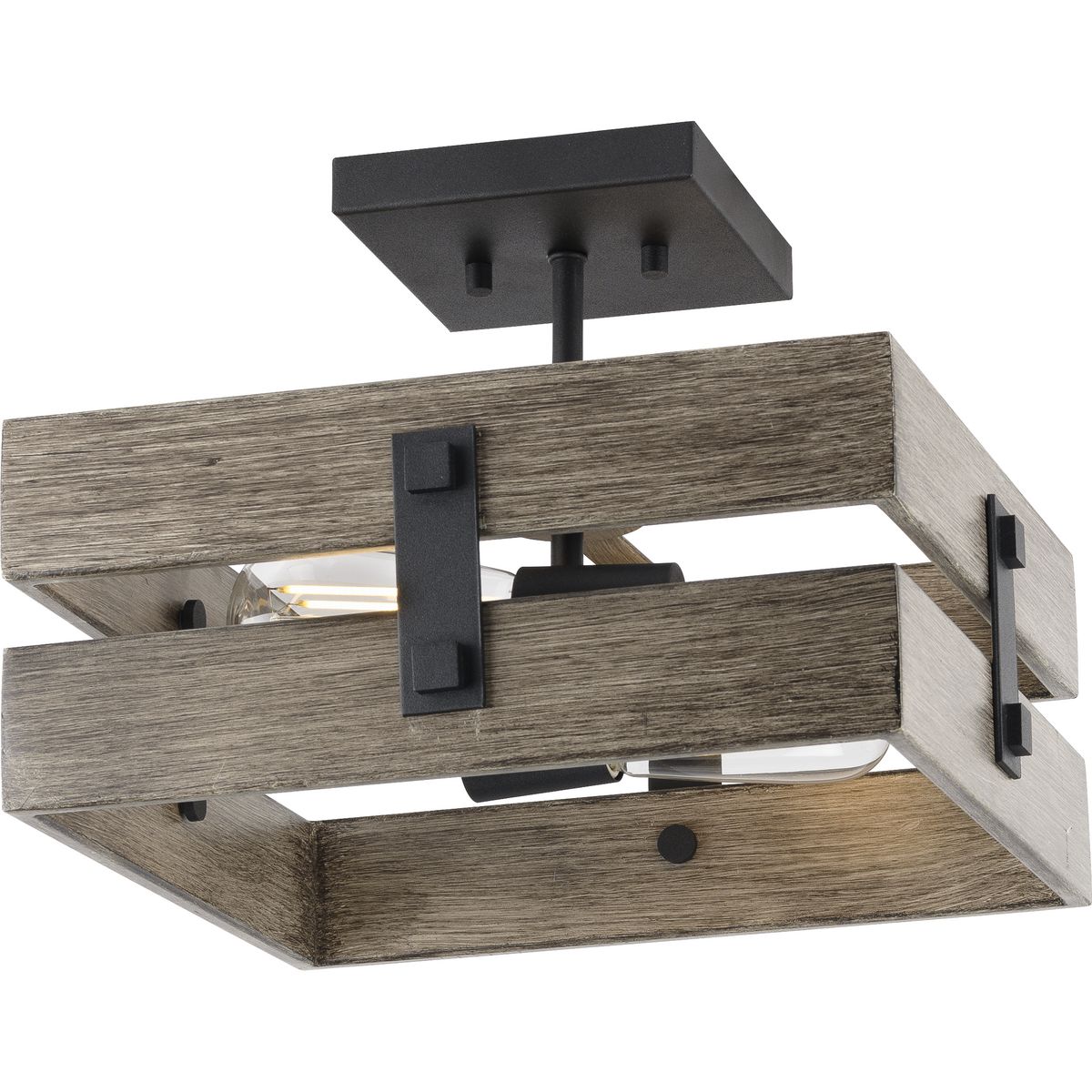 PROGRESS LIGHTING P350172-031 Textured Black Hemsworth Collection Black Two-Light 13-1/2" Semi-Flush Mount