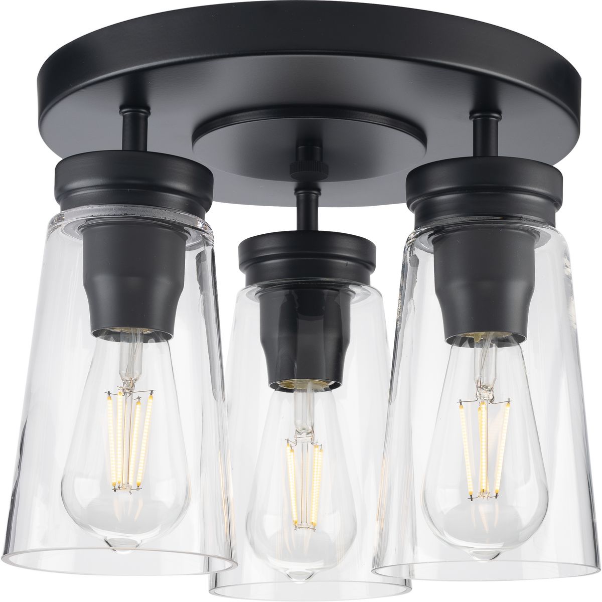 PROGRESS LIGHTING P350181-031 Matte Black Stockbrace Collection Three-Light Matte Black and Clear Glass Farmhouse Style Flush Mount Ceiling Light