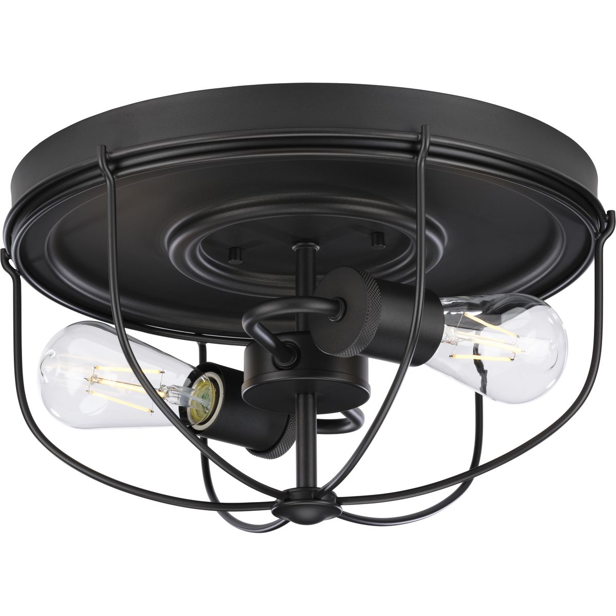 PROGRESS LIGHTING P350195-143 Graphite Medal Collection Two-Light Graphite Industrial Style Flush Mount Ceiling Light