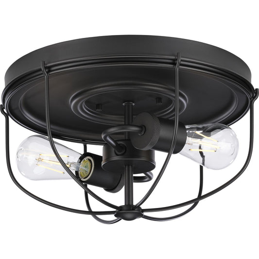 PROGRESS LIGHTING P350195-143 Graphite Medal Collection Two-Light Graphite Industrial Style Flush Mount Ceiling Light