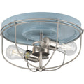 PROGRESS LIGHTING P350195-164 Coastal Blue Medal Collection Two-Light Coastal Blue/Brushed Nickel Industrial Style Flush Mount Ceiling Light