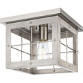 PROGRESS LIGHTING P350197-009 Brushed Nickel Hedgerow Collection One-Light Brushed Nickel and Grey Washed Oak Farmhouse Style Flush Mount Ceiling Light