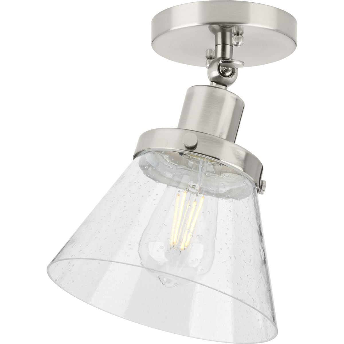 PROGRESS LIGHTING P350198-009 Brushed Nickel Hinton Collection One-Light Brushed Nickel and Seeded Glass Vintage Style Ceiling Light