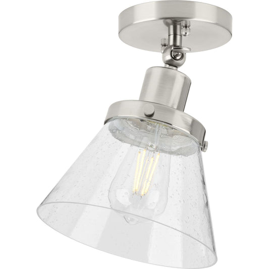 PROGRESS LIGHTING P350198-009 Brushed Nickel Hinton Collection One-Light Brushed Nickel and Seeded Glass Vintage Style Ceiling Light