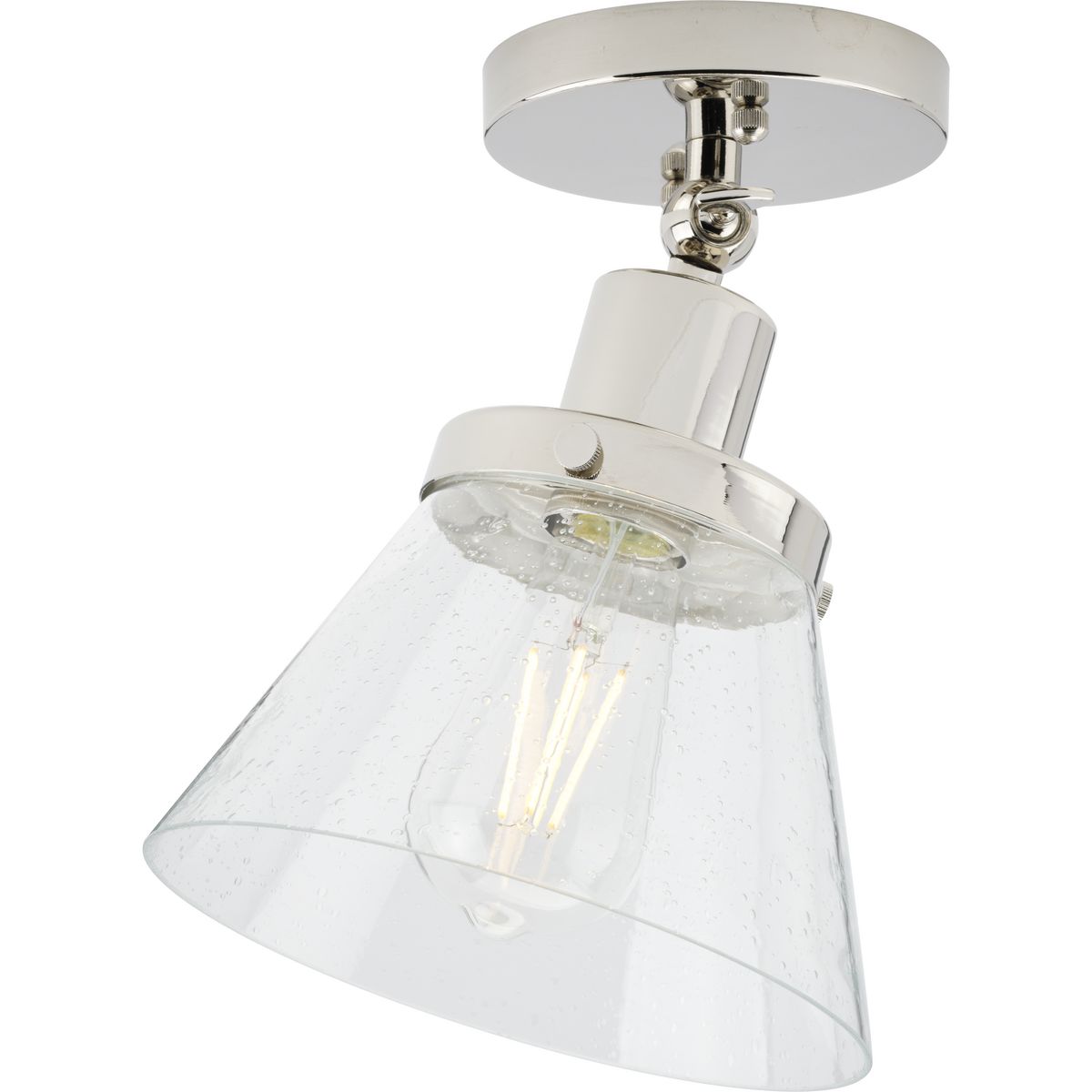 PROGRESS LIGHTING P350198-104 Polished Nickel Hinton Collection One-Light Polished Nickel and Clear Seeded Glass Vintage Style Ceiling Light