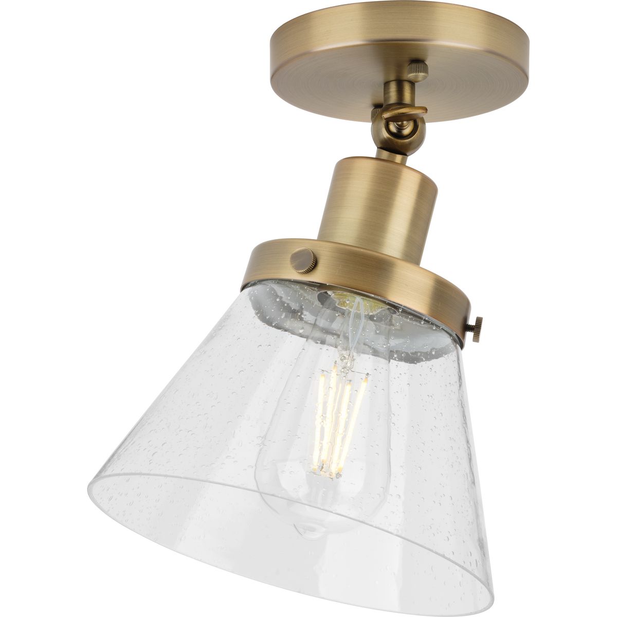 PROGRESS LIGHTING P350198-163 Vintage Brass Hinton Collection One-Light Vintage Brass and Seeded Glass Vintage Style Ceiling Light