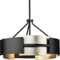 PROGRESS LIGHTING P350203-31M Matte Black Lowery Collection 19 in. Three-Light Matte Black/Aged Silver Leaf Industrial Luxe Semi-Flush Mount