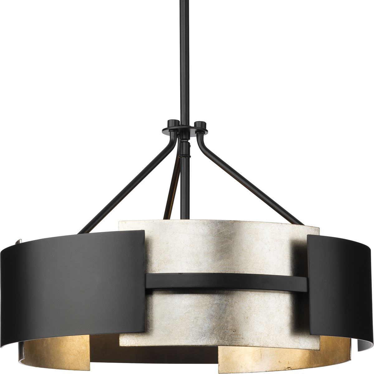 PROGRESS LIGHTING P350203-31M Matte Black Lowery Collection 19 in. Three-Light Matte Black/Aged Silver Leaf Industrial Luxe Semi-Flush Mount