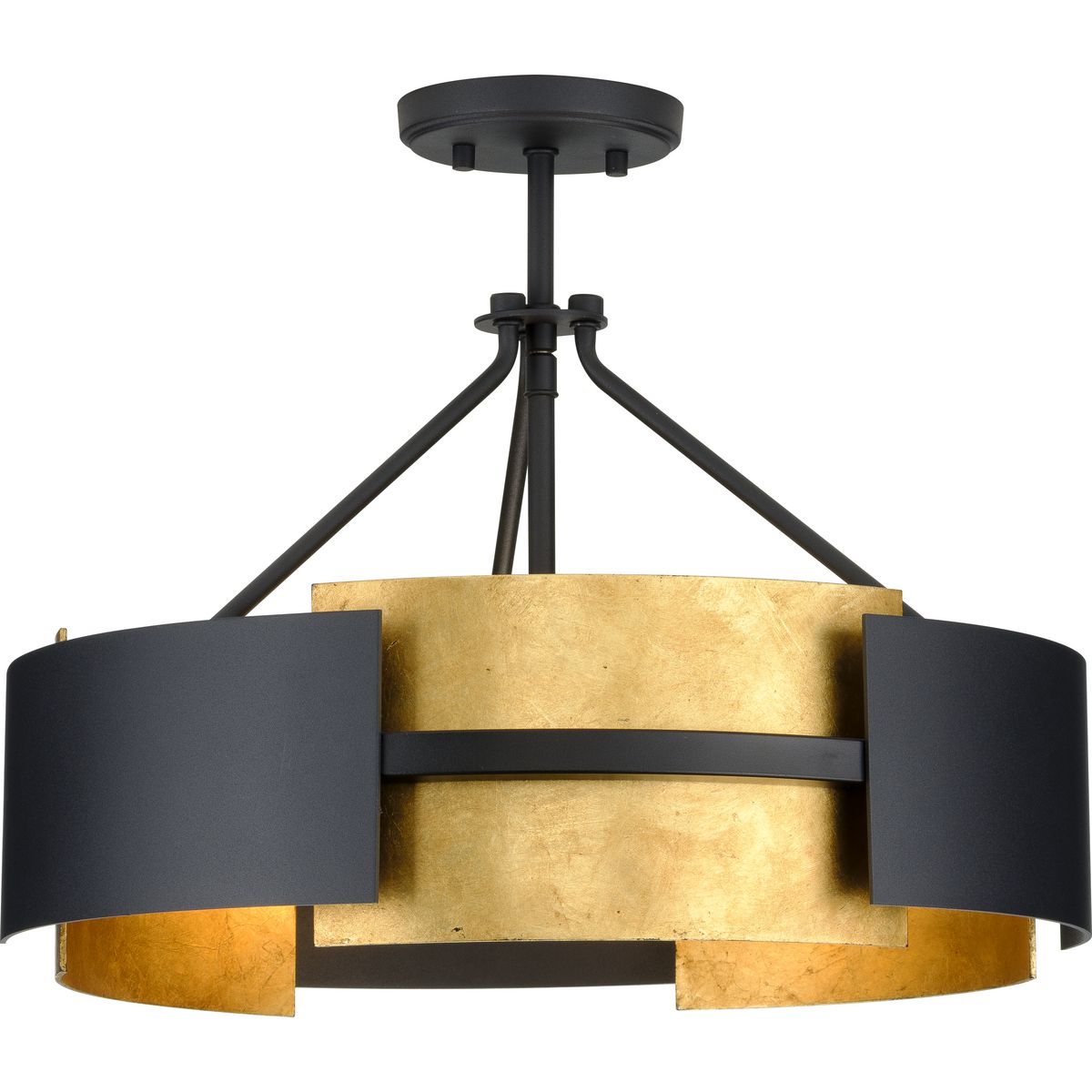 PROGRESS LIGHTING P350203-031 Textured Black Lowery Collection Three-Light Textured Black/Distressed Gold Convertible Semi-Flush Ceiling or Hanging Pendant Light