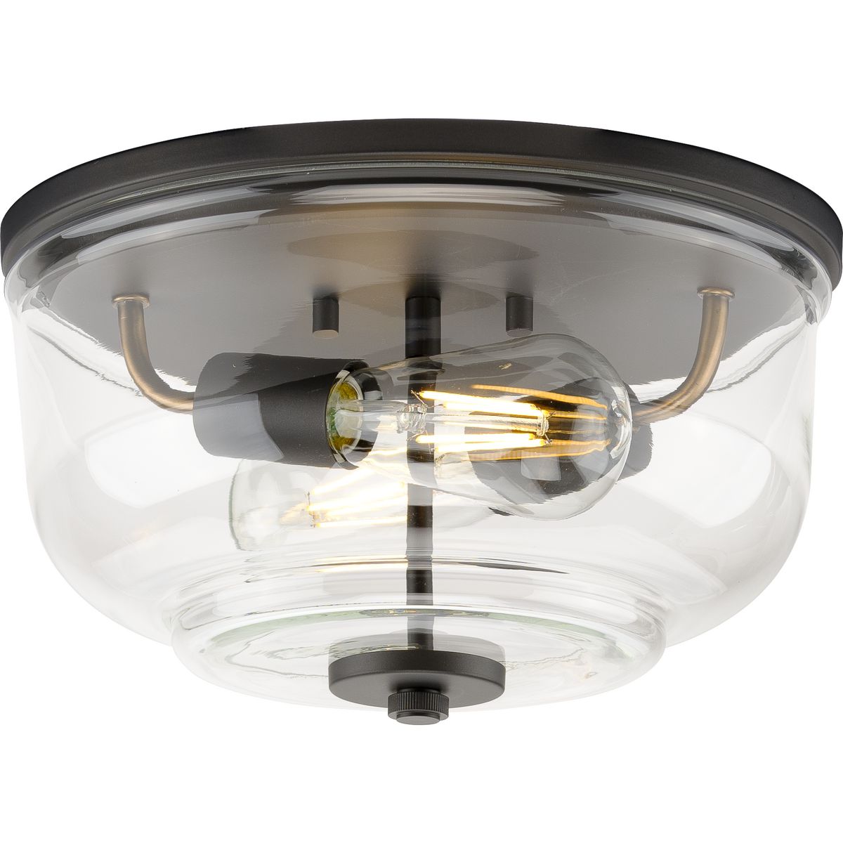 PROGRESS LIGHTING P350205-143 Graphite Rushton Collection Two-Light Graphite and Clear Glass Industrial Style Flush Mount Ceiling Light