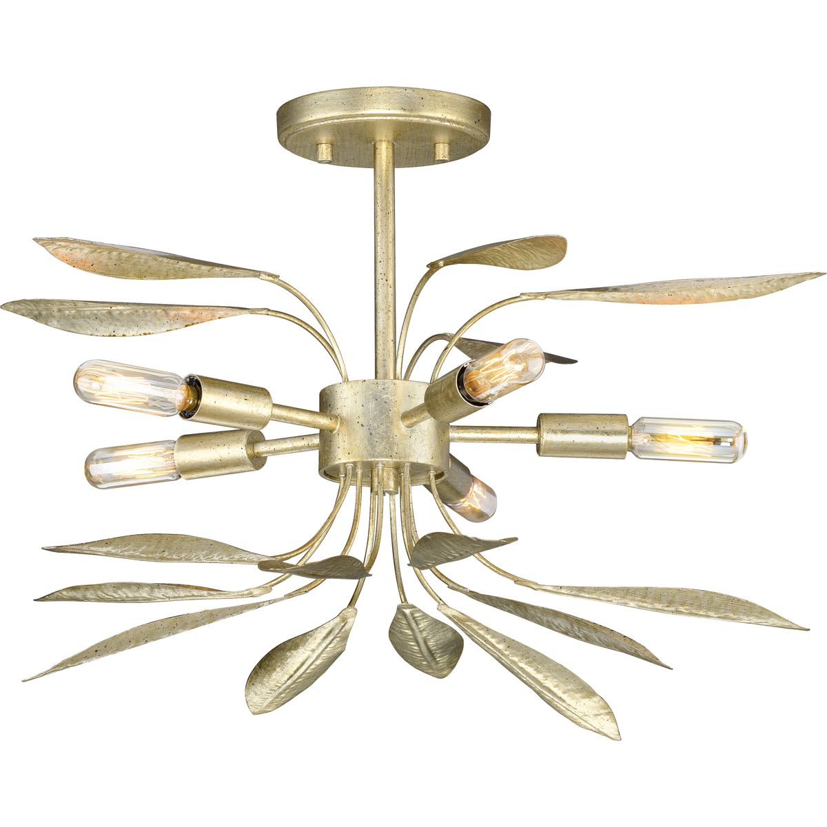 PROGRESS LIGHTING P350210-176 Gilded Silver Mariposa Collection Five-Light Gilded Silver Convertible Semi-Flush Ceiling or Hanging Pendant Light