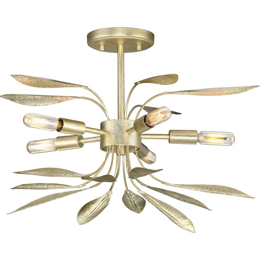 PROGRESS LIGHTING P350210-176 Gilded Silver Mariposa Collection Five-Light Gilded Silver Convertible Semi-Flush Ceiling or Hanging Pendant Light