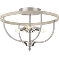 PROGRESS LIGHTING P350211-009 Brushed Nickel Vinings Collection Three-Light Brushed Nickel and Grey Washed Oak Flush Mount Ceiling Light