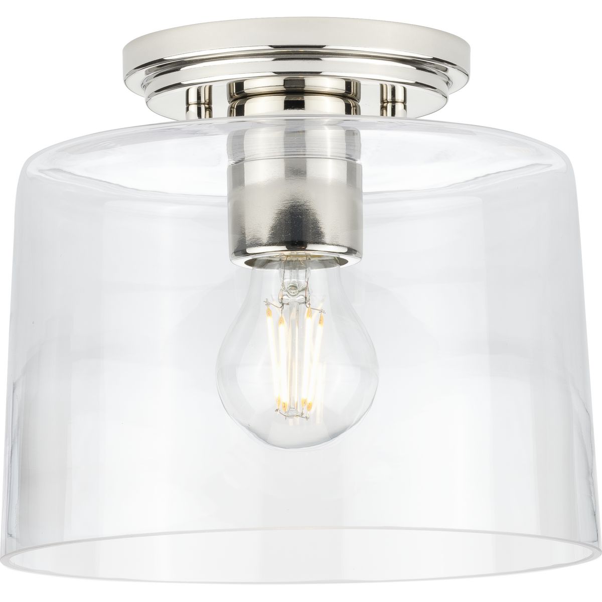PROGRESS LIGHTING P350213-104 Polished Nickel Adley Collection One-Light Polished Nickel Clear Glass New Traditional Flush Mount Light