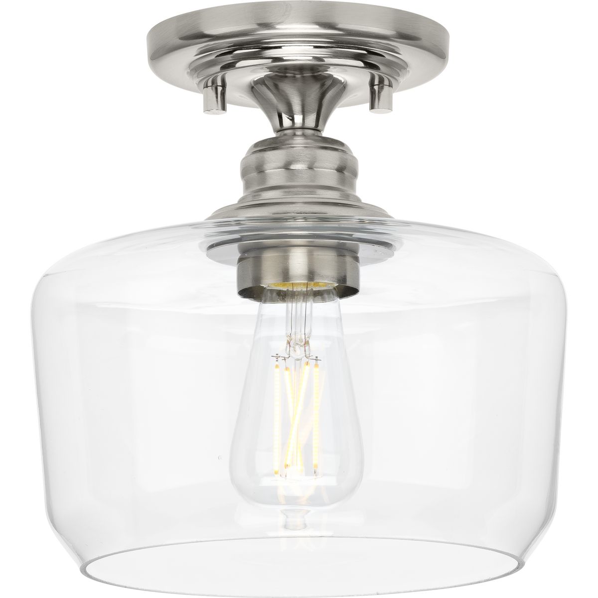 PROGRESS LIGHTING P350214-009 Brushed Nickel Aiken Collection One-Light Brushed Nickel Clear Glass Farmhouse Flush Mount Light