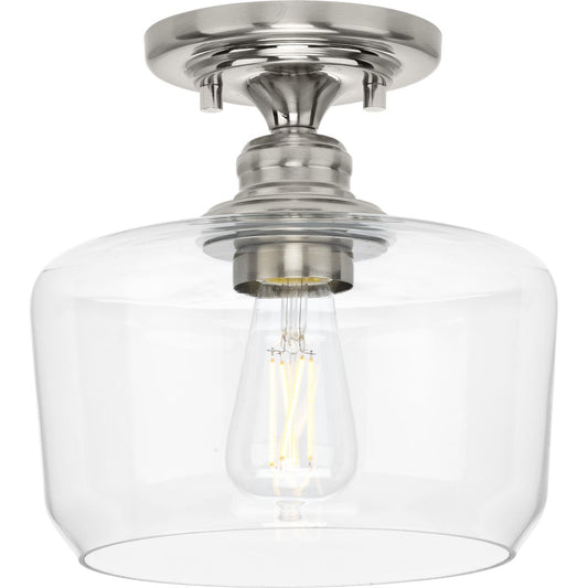 PROGRESS LIGHTING P350214-009 Brushed Nickel Aiken Collection One-Light Brushed Nickel Clear Glass Farmhouse Flush Mount Light