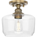 PROGRESS LIGHTING P350214-163 Vintage Brass Aiken Collection One-Light Vintage Brass Clear Glass Farmhouse Flush Mount Light