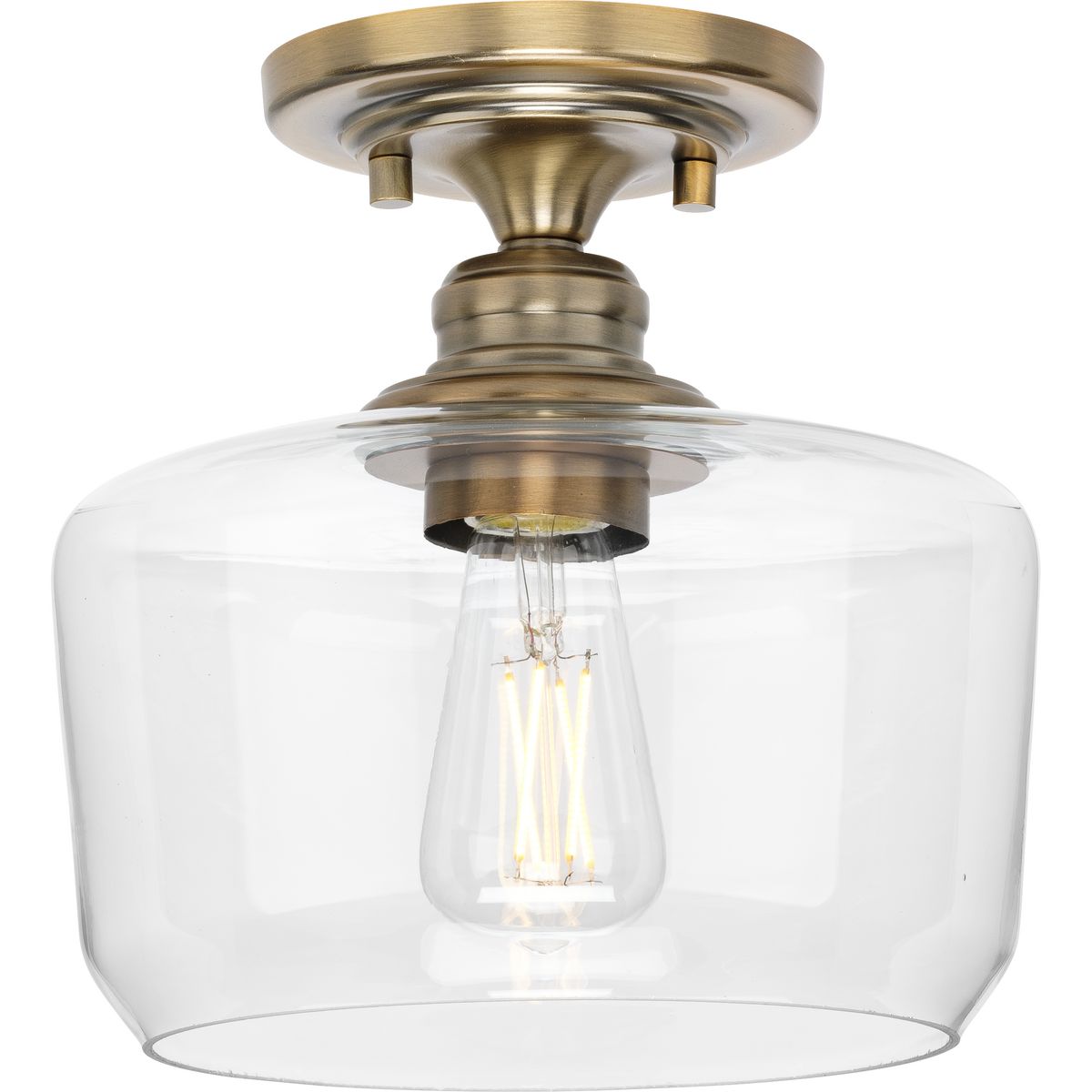 PROGRESS LIGHTING P350214-163 Vintage Brass Aiken Collection One-Light Vintage Brass Clear Glass Farmhouse Flush Mount Light